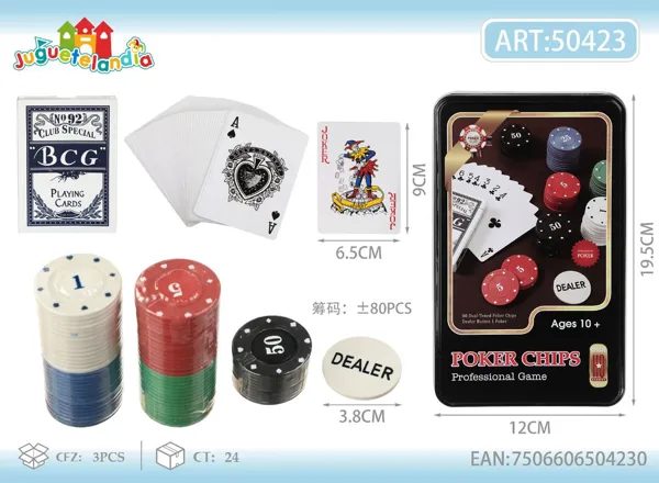 Set de fichas de póker 80 piezas con cartas
