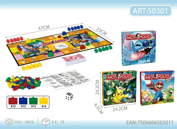 Monopolio infantil en español personajes de caricatura #4 (Stitch/Pokémon/Super Mario)