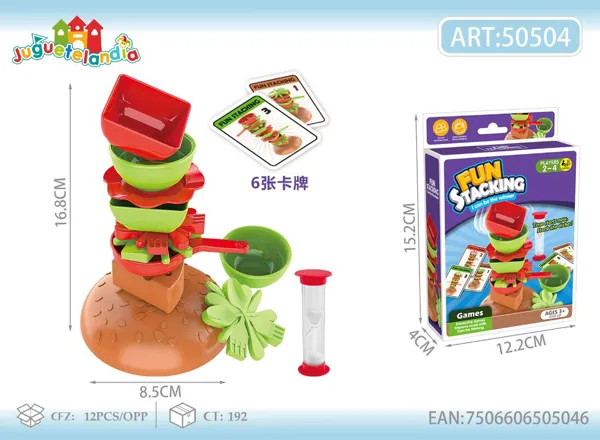 Juego de mesa de apilar platos en equilibrio
