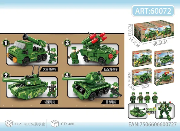 Bloques armables militares tanques 4 en 1 (surtido 4 modelos)