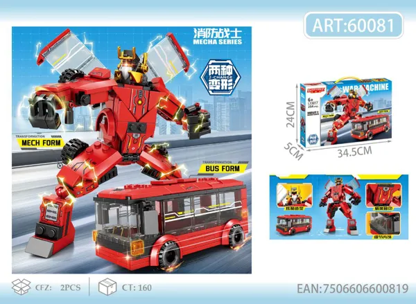 Bloques Autobús de Bomberos Mecha Transformable 2 en 1
