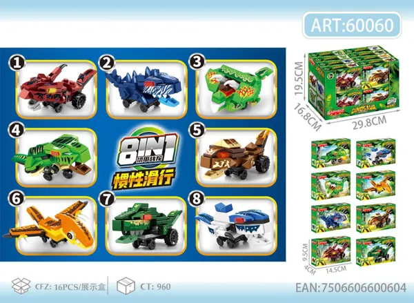 Bloques Mecha Dinosaurios con Ruedas 8 en 1