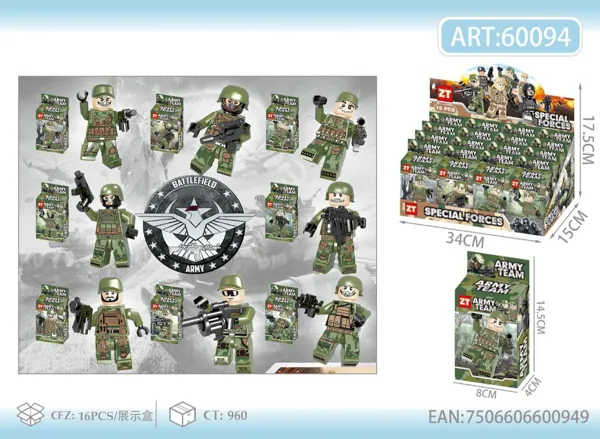 Bloques armables militares del ejército (8 modelos, caja de exhibición)