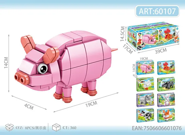 Bloques armables de animales creativos, 8 modelos (caja de exhibición)