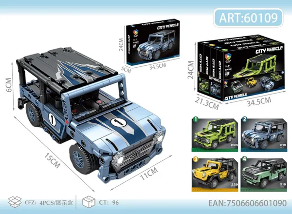 Bloques armables de camionetas SUV con retroceso, 4 modelos (caja de exhibición)
