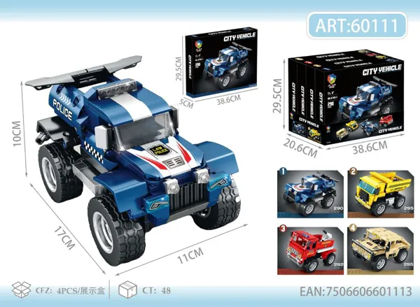 Bloques para armar carritos de carreras, 4 modelos, caja de exhibición