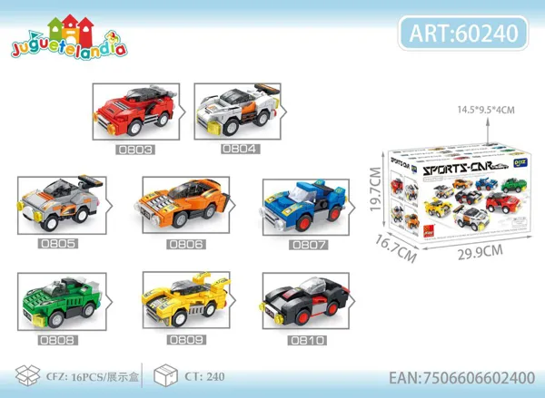 Bloques para armar carros deportivos, caja de exhibición