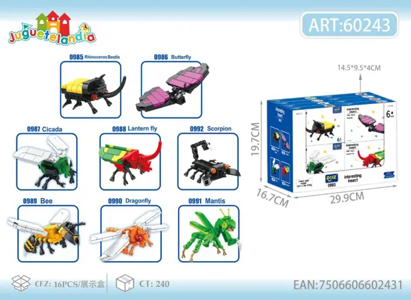 Bloques para armar insectos, caja de exhibición