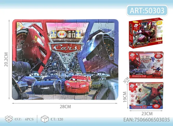 Rompecabezas 60 piezas Spider-Man/Cars/Iron Man surtido