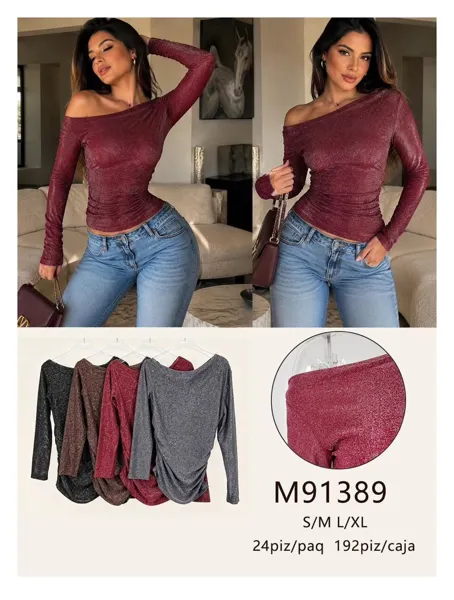 Blusa manga larga con hombros descubiertos