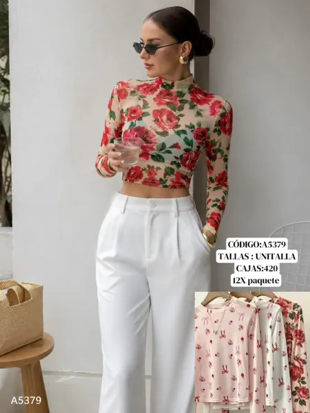 Crop top de manga larga con estampado floral