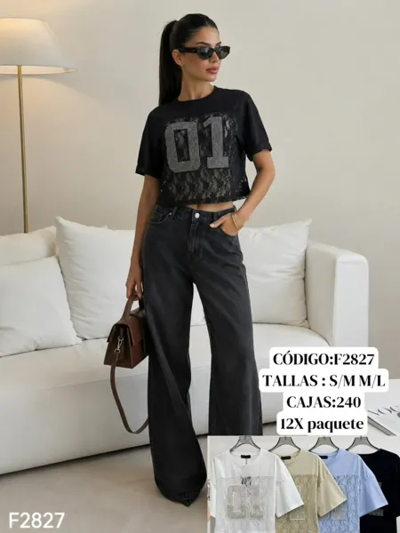 Playera con encaje y diseño frontal