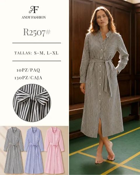 Vestido camisero a rayas con cinturón