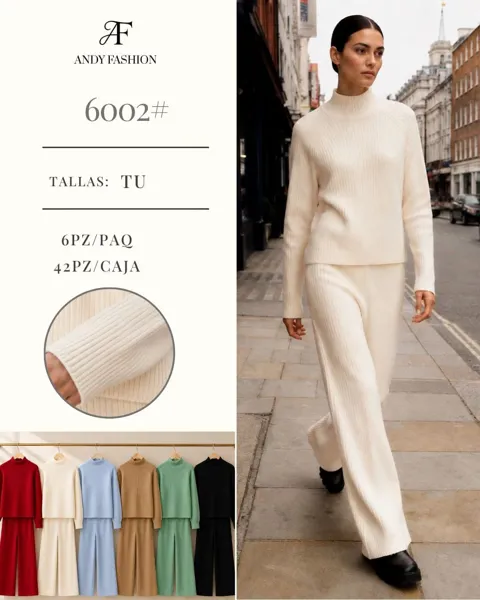 Conjunto de suéter y pantalón acanalado