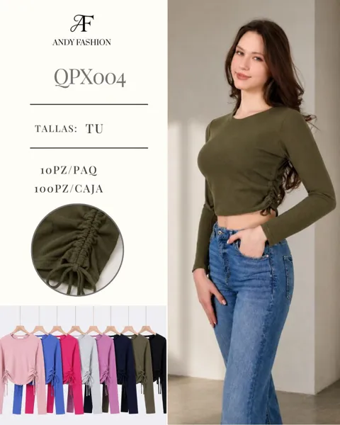 Blusa crop top con jareta lateral