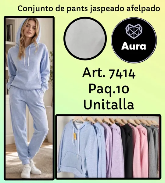Conjunto de pants jaspeado afelpado