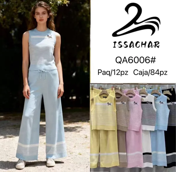 Conjunto de top y pantalón de punto a rayas