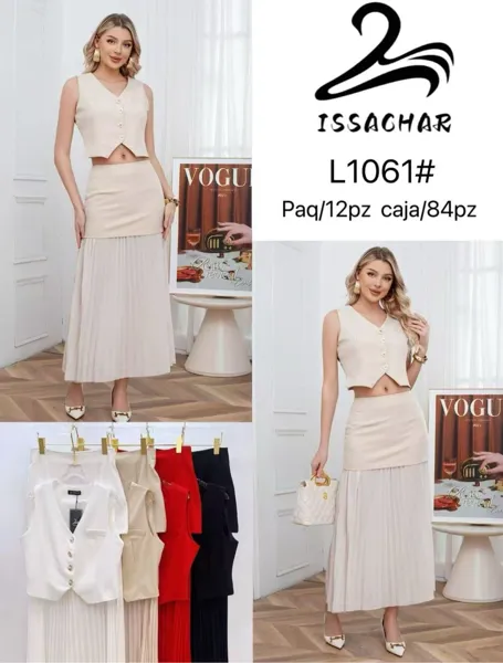 Conjunto de chaleco y falda plisada