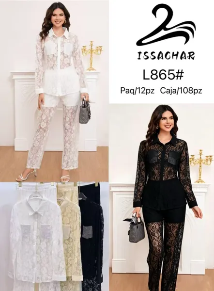 Conjunto de encaje con camisa y pantalón