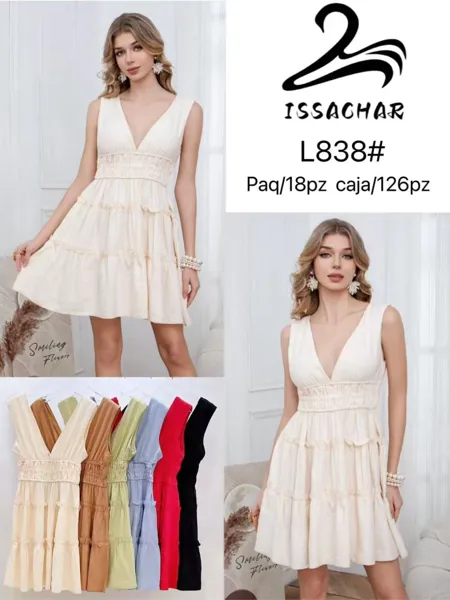 Vestido con escote en V y falda escalonada