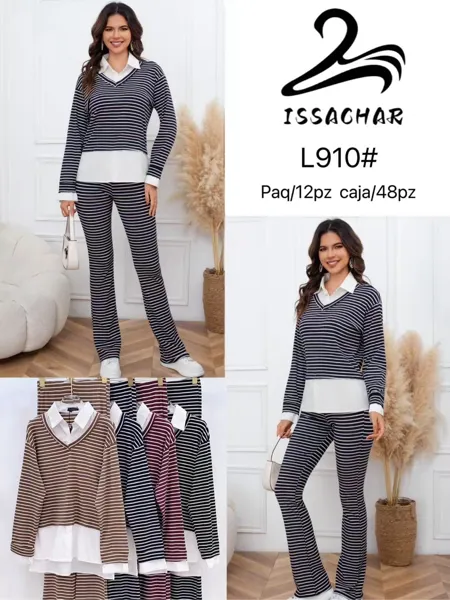 Conjunto de suéter y pantalón a rayas