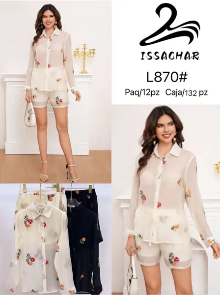 Conjunto de camisa y short con bordado floral