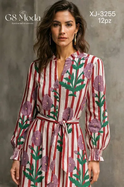 Vestido a rayas con bordado floral