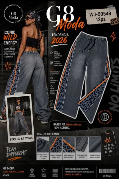 Pantalones de mezclilla wide leg con estampado animal print