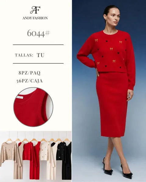 Conjunto de suéter y falda con diseño de lazos