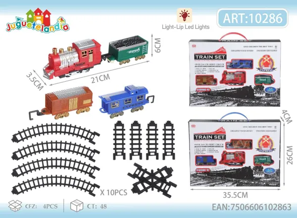 Tren eléctrico sobre rieles con luces y música