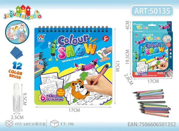 Libro de colorear borrable de animales con 12 plumones (Color Show)