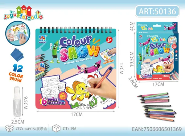 Libro de colorear borrable del mundo marino con 12 plumones (Color Show)