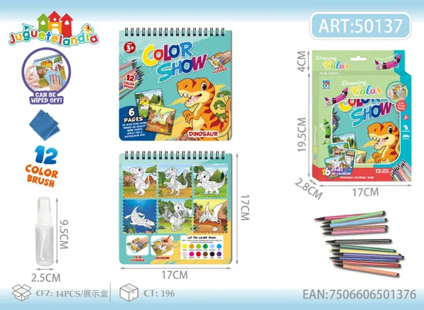 Libro de colorear borrable de dinosaurios con 12 plumones (Color Show)