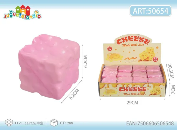 Juguete antiestrés para apretar queso en cubo de fresa (squishy)