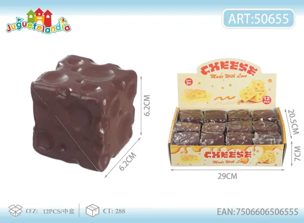 Juguete antiestrés para apretar queso en cubo de chocolate (squishy)