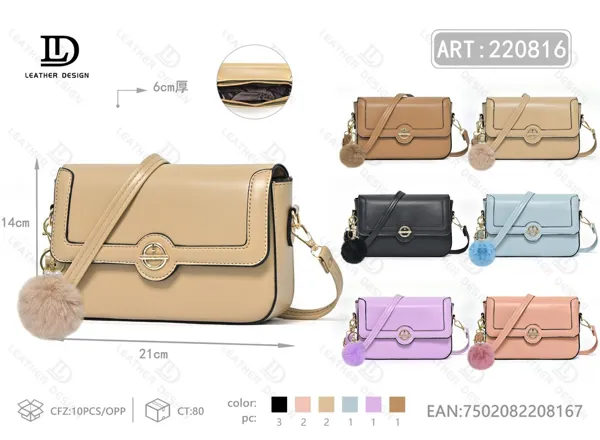 Bolso cruzado con solapa y pompón para dama
