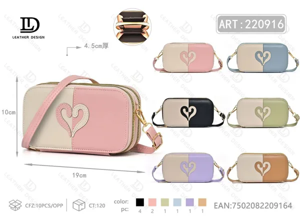 Bolso para celular bicolor con corazón y doble cierre
