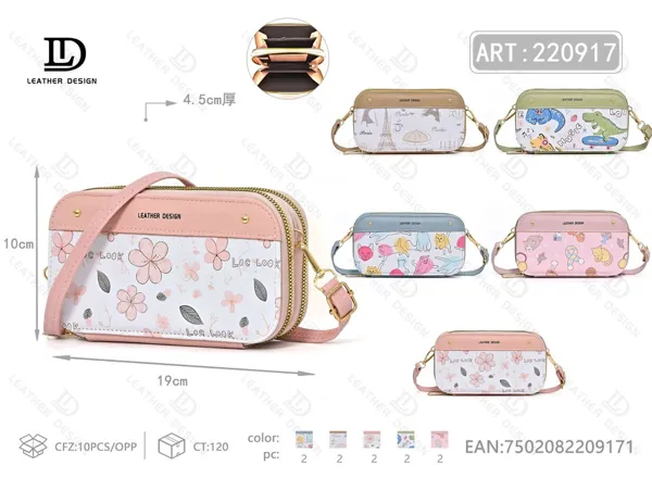 Bolso para celular con estampado y doble cierre para dama