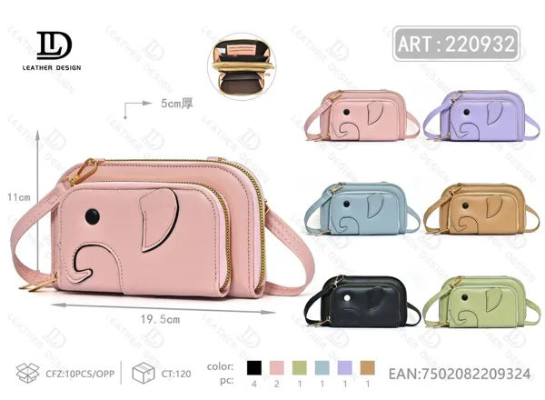 Bolso para celular con diseño de elefante y doble cierre