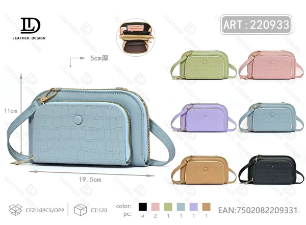 Bolso para celular tipo cocodrilo con doble cierre y bandolera