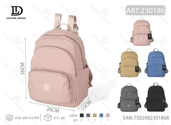 Mochila de tela impermeable para dama con bolsillo frontal