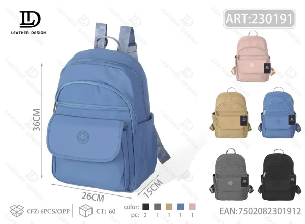 Mochila de tela impermeable para dama con solapa frontal