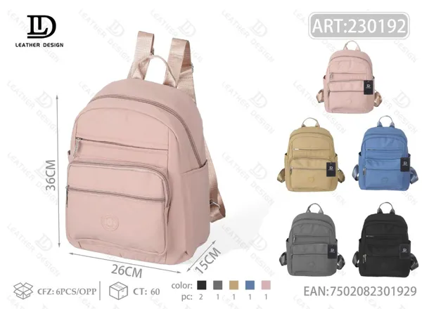 Mochila de tela impermeable para dama con doble bolsillo frontal