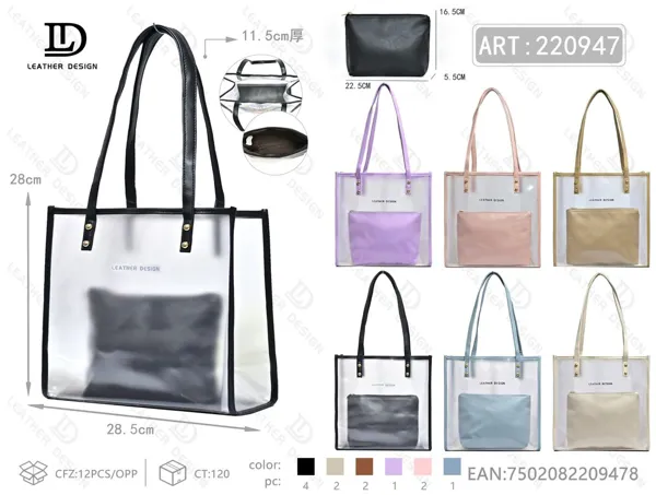 Bolso transparente tipo tote 2 piezas con bolsa interior para dama