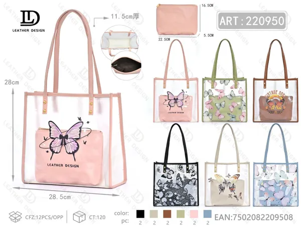 Bolso transparente tipo tote 2 piezas con estampado de mariposas
