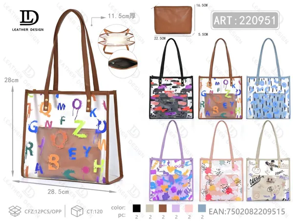 Bolso transparente tipo tote 2 piezas con estampado de letras