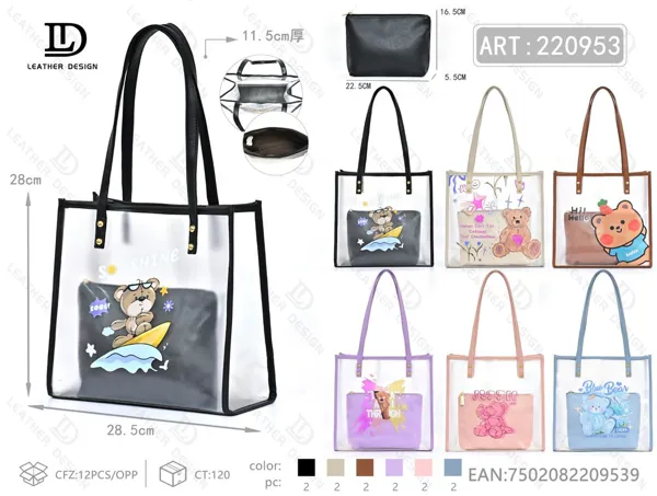 Bolso transparente tipo tote 2 piezas con estampado de osito