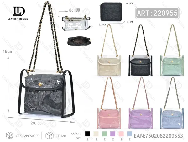 Bolso transparente con cadena y solapa 2 piezas para dama