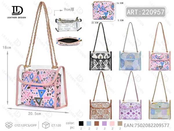 Bolso transparente con cadena y bolsa interior estampada 2 piezas
