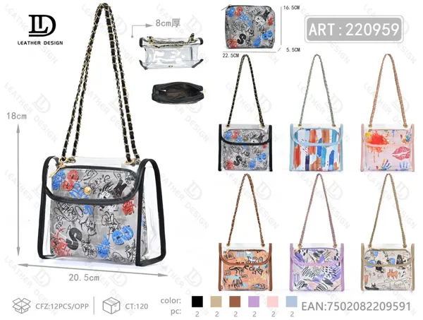 Bolso transparente con cadena y bolsa interior con grafiti 2 piezas